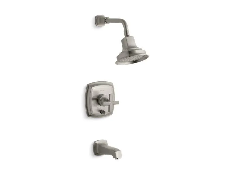 KOHLER K-T16233-3 Margaux Rite-Temp(R) pressure-balancing bath and shower faucet trim with push-button diverter and cross handle, valve not included