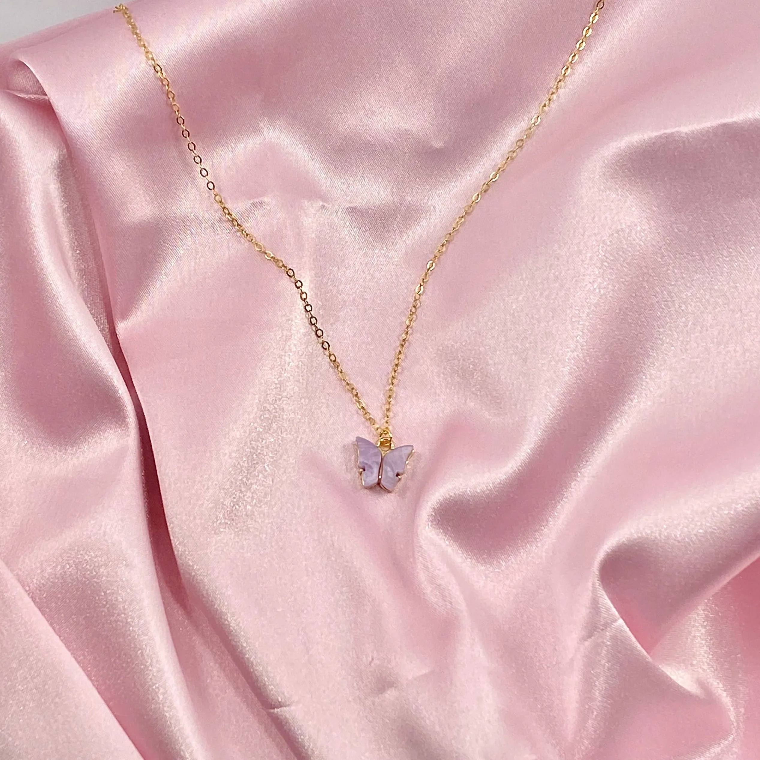 Lavender Pearl Butterfly 14K Gold Necklace