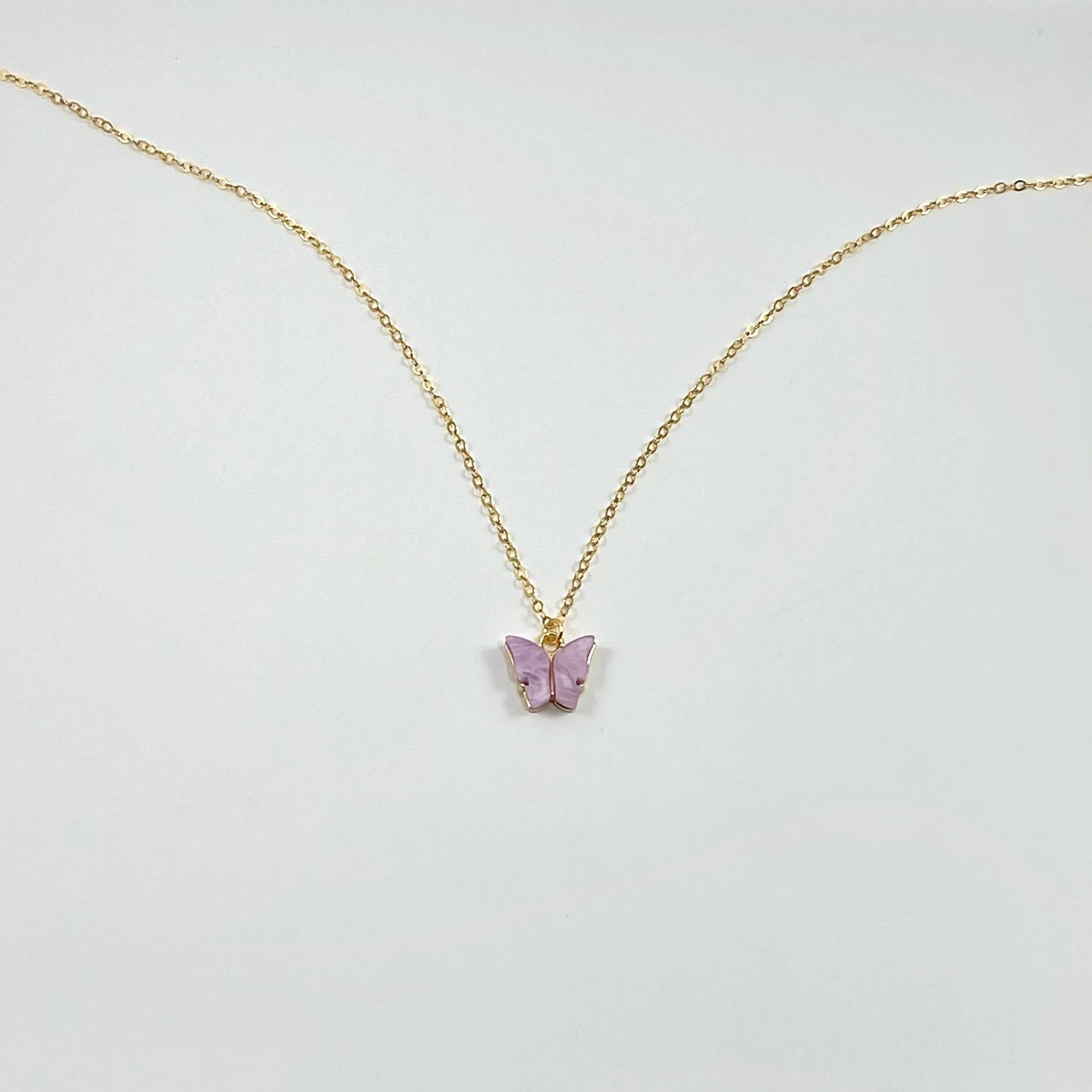 Lavender Pearl Butterfly 14K Gold Necklace