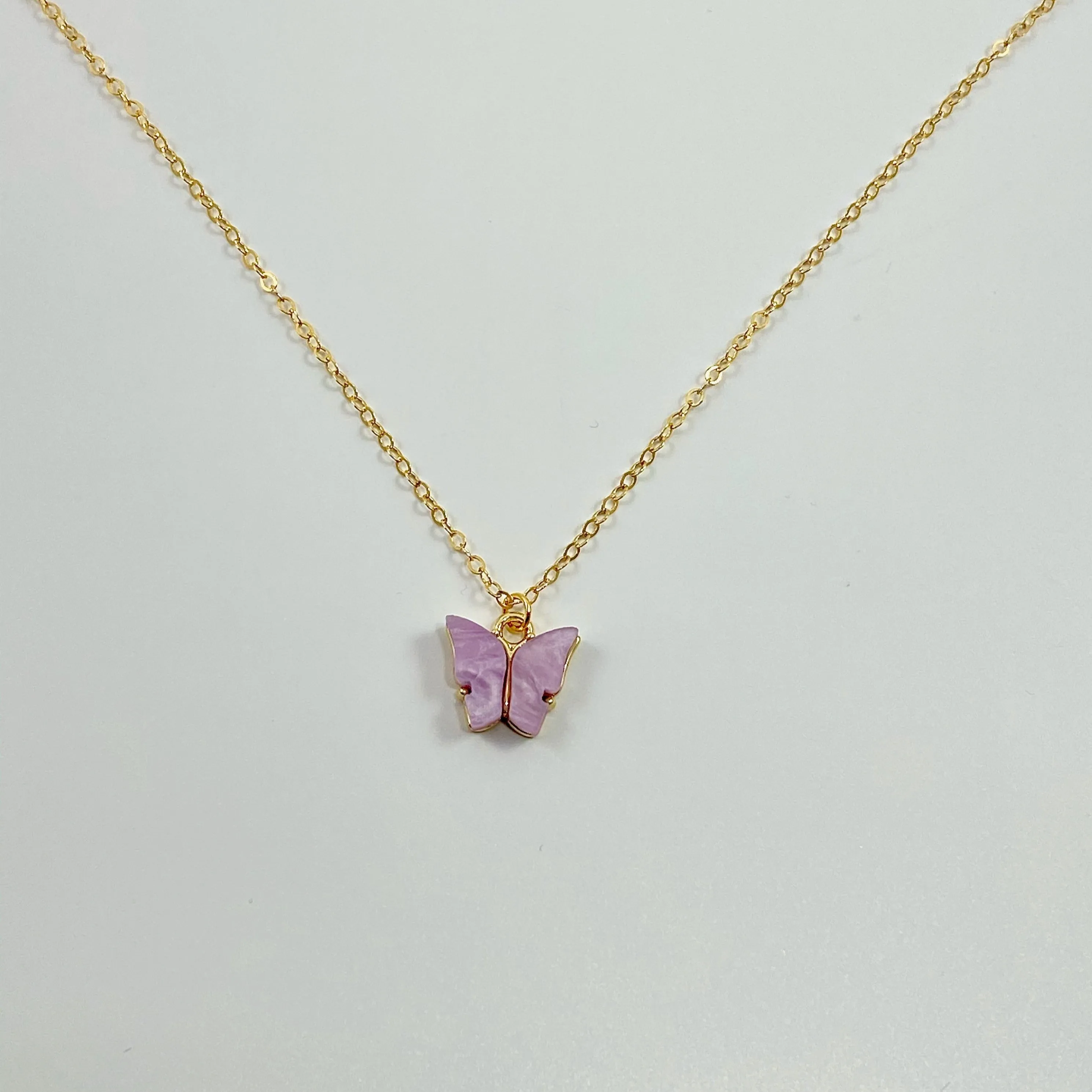 Lavender Pearl Butterfly 14K Gold Necklace