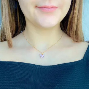 Lavender Pearl Butterfly 14K Gold Necklace