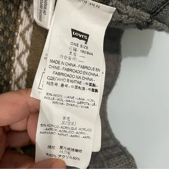 Levi's Ethnic Aztec Knitted Woolmark Blend Hooded Cardigan Cape