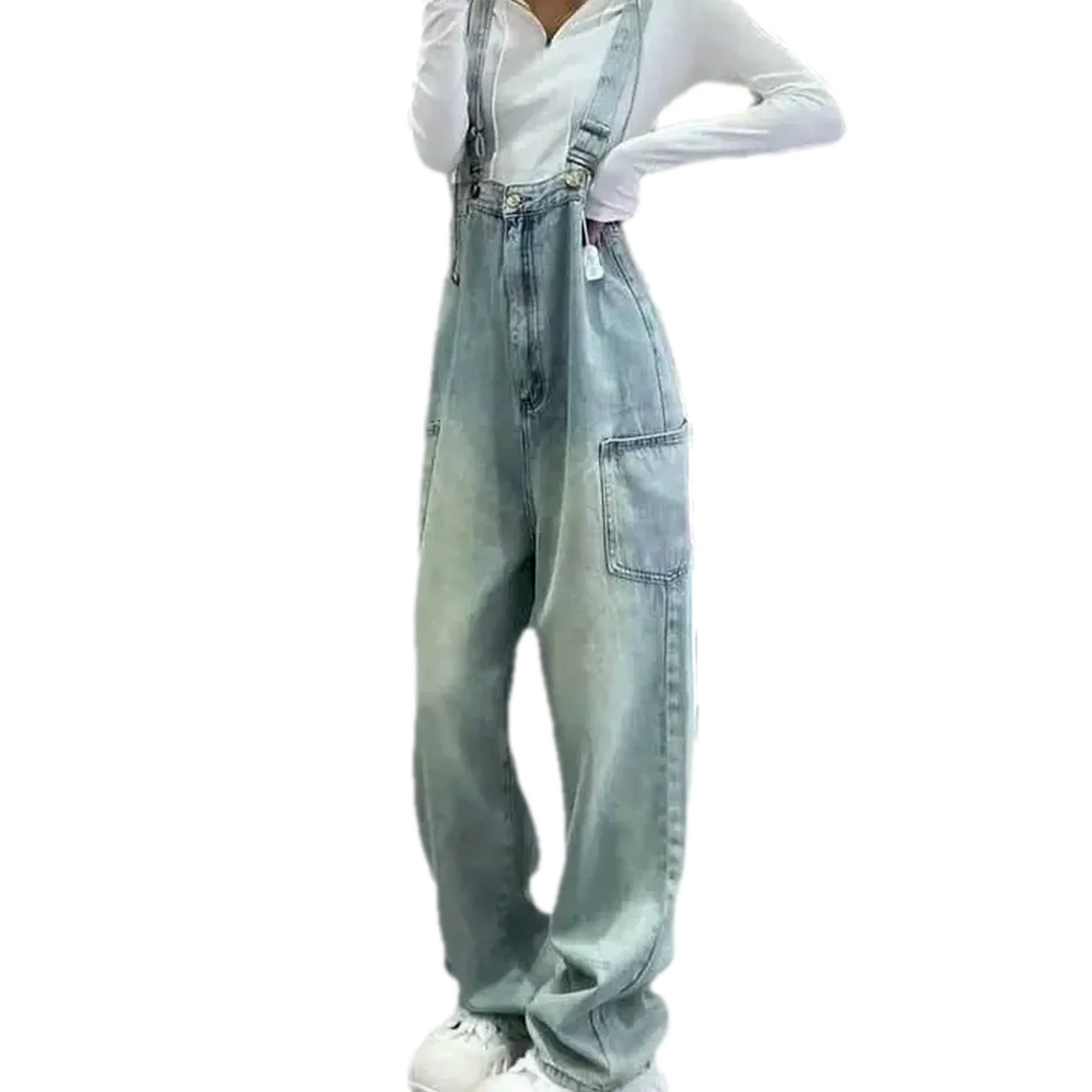 Lightweight slouchy style women's denim overall