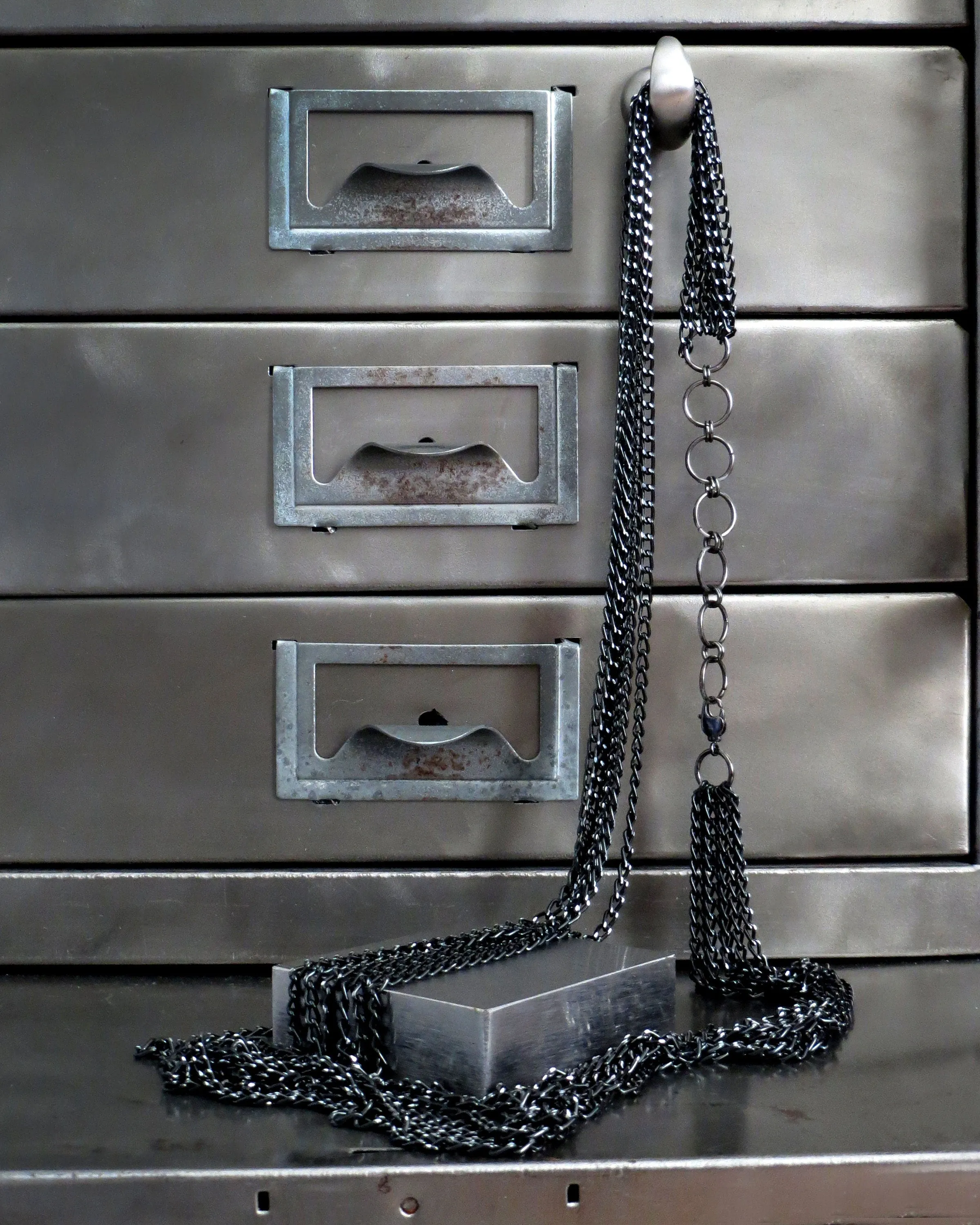 Long 7-Strand Black and Silver Chain Necklace