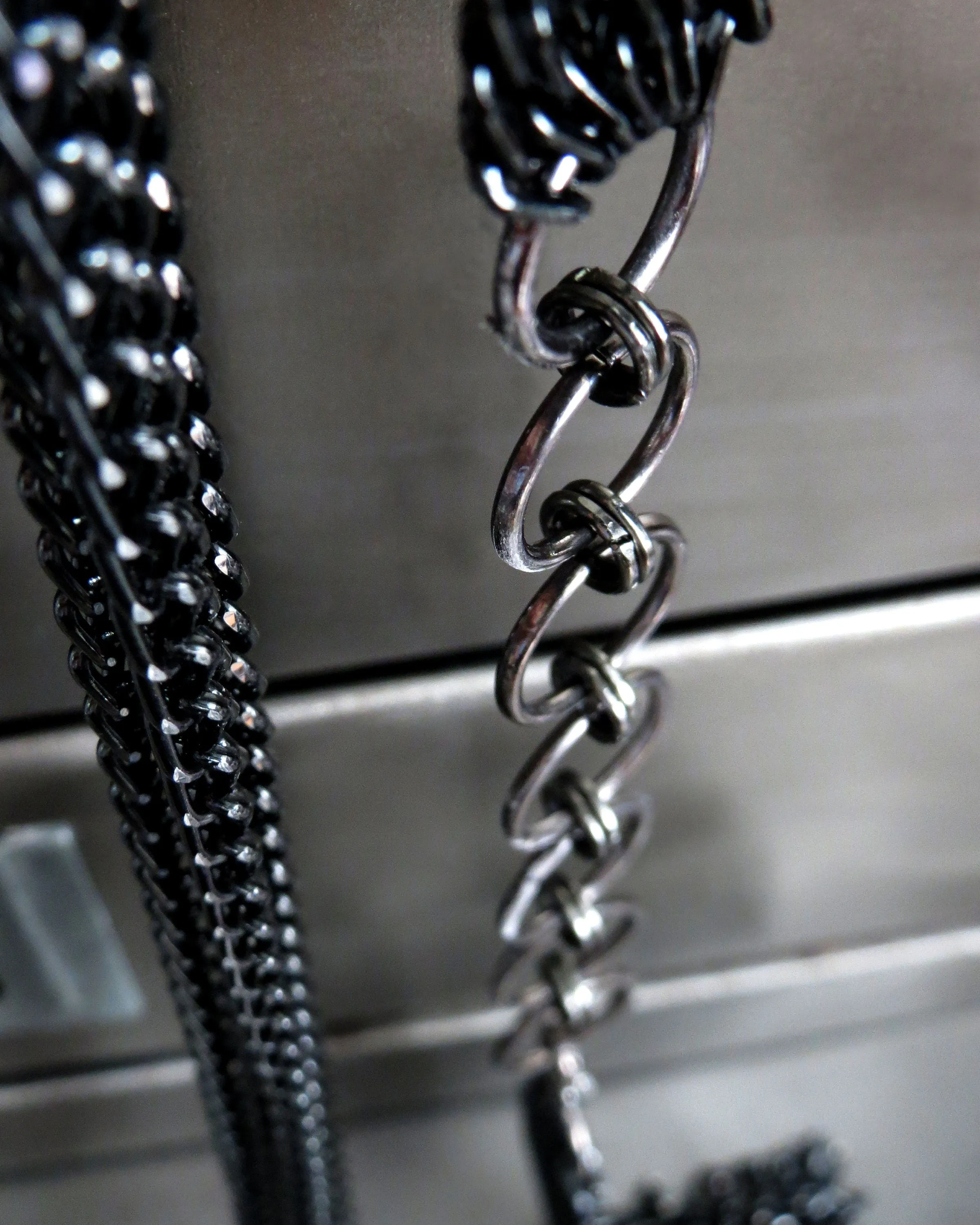 Long 7-Strand Black and Silver Chain Necklace