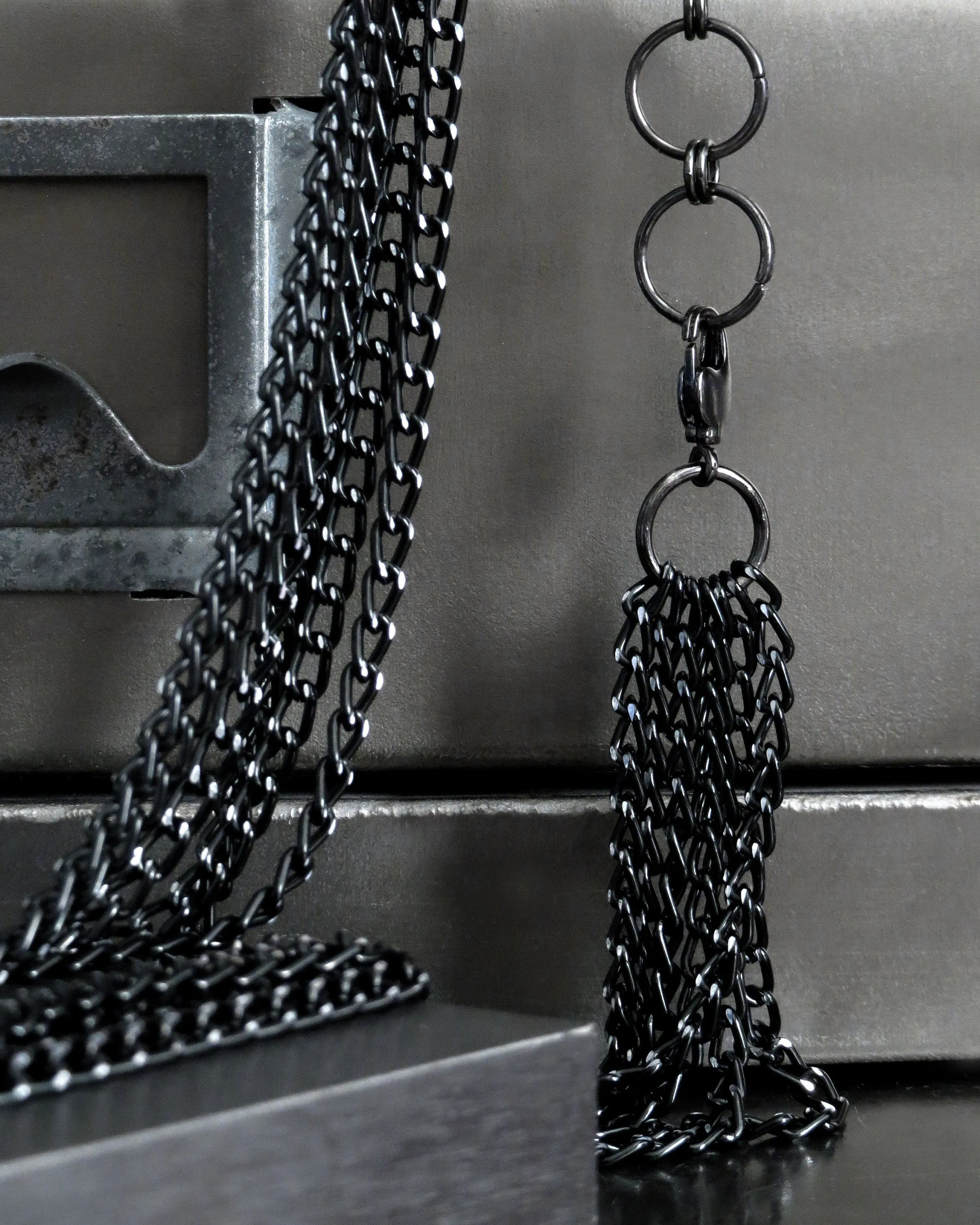 Long 7-Strand Black and Silver Chain Necklace