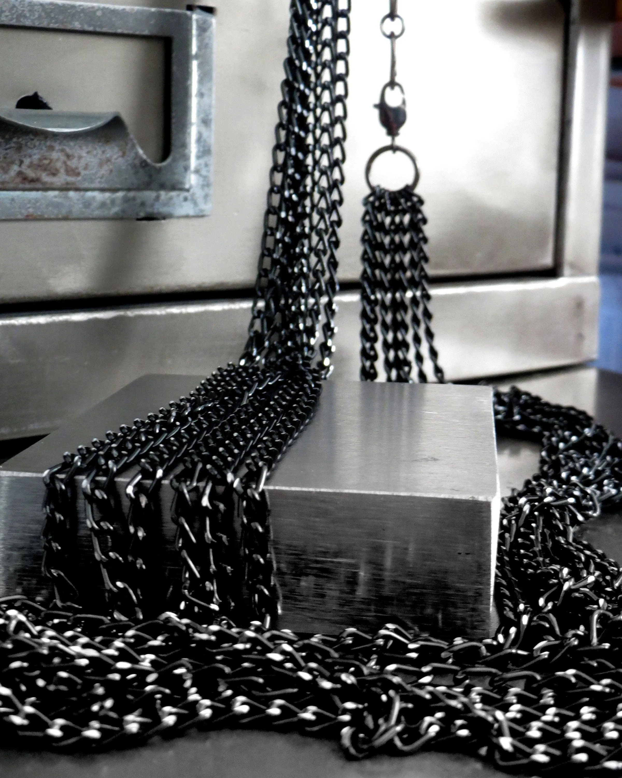 Long 7-Strand Black and Silver Chain Necklace