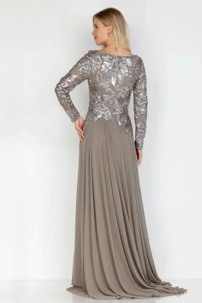 Long Sleeve Maxi Gown with Sequin Bodice
