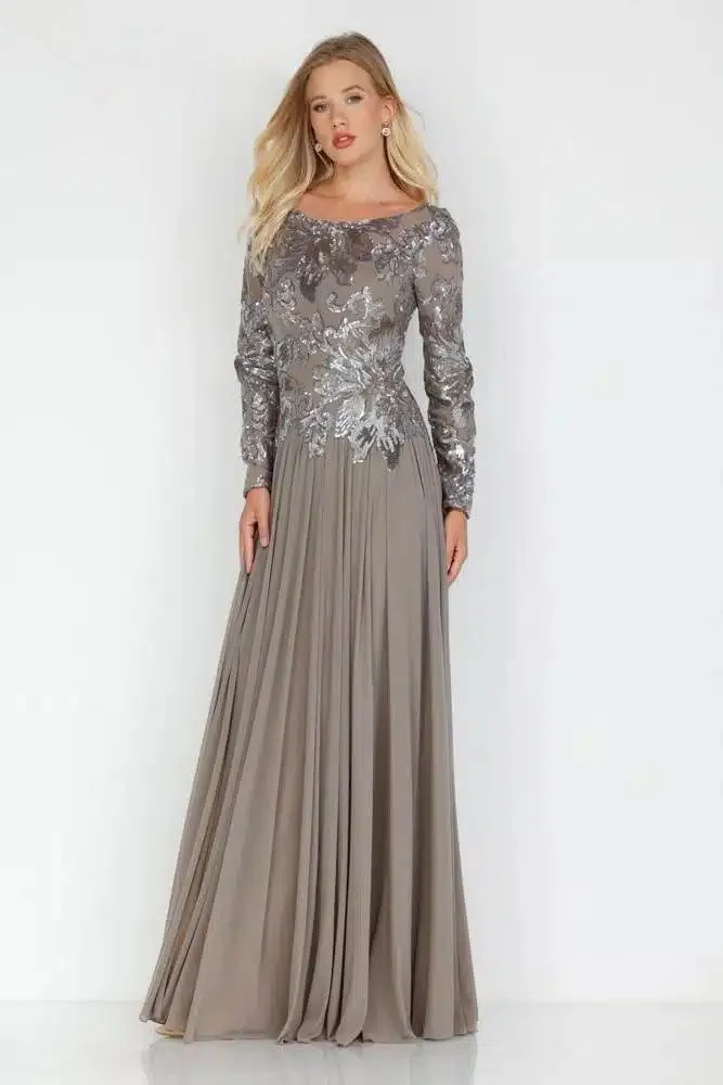 Long Sleeve Maxi Gown with Sequin Bodice