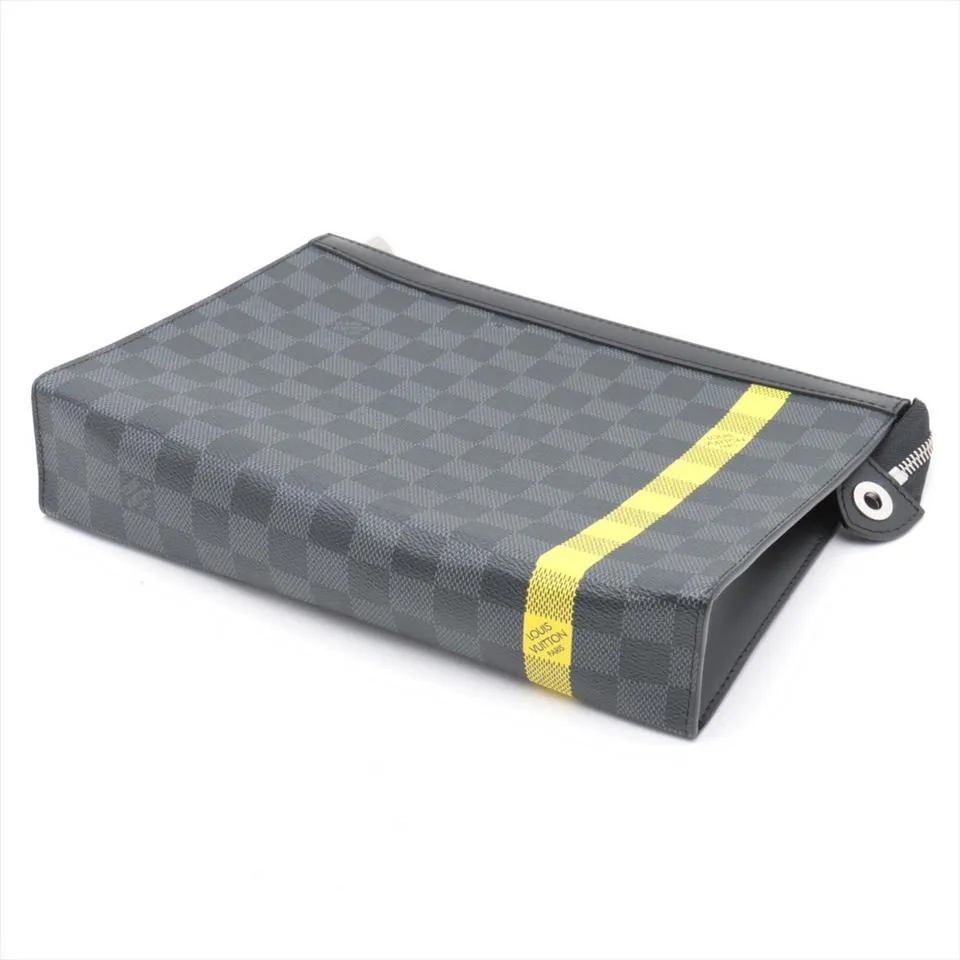 Louis Vuitton Damier Graphite Pochette Voyage MM Zip Clutch Yellow Stripe 862045
