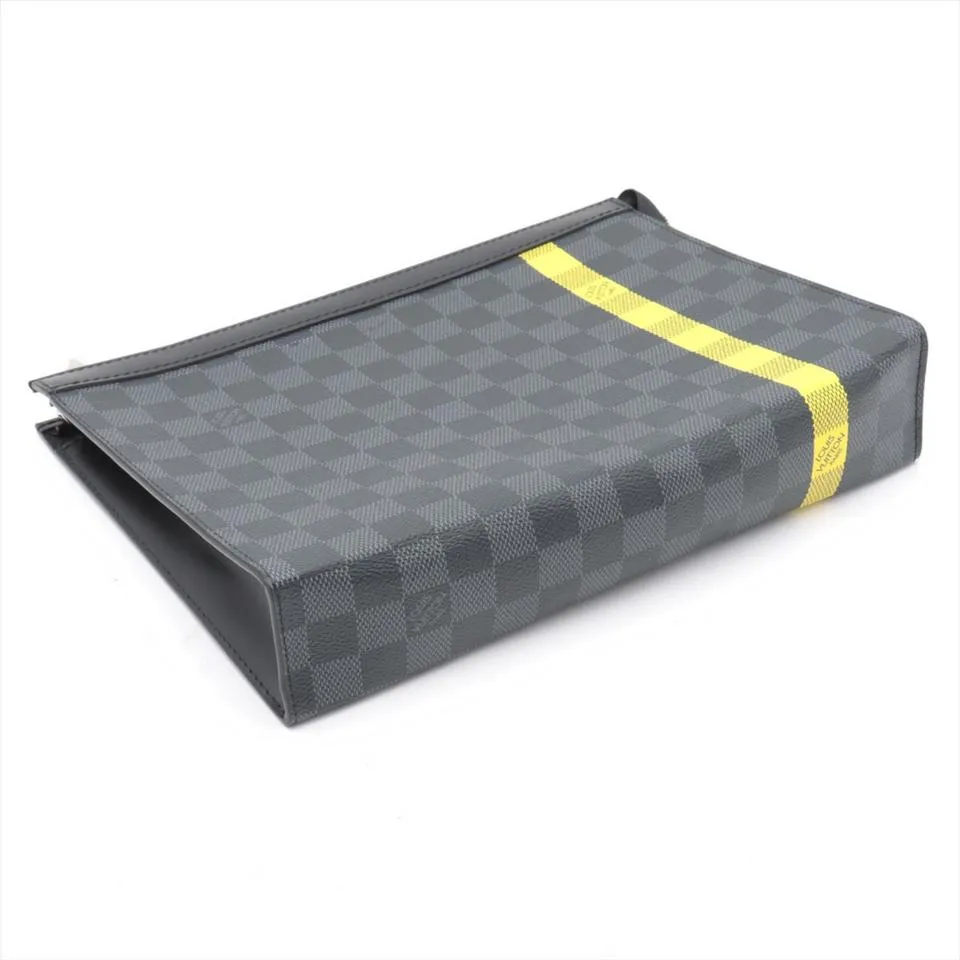 Louis Vuitton Damier Graphite Pochette Voyage MM Zip Clutch Yellow Stripe 862045