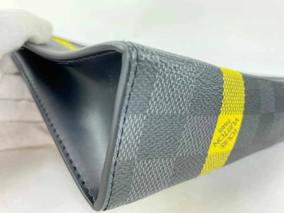Louis Vuitton Damier Graphite Pochette Voyage MM Zip Clutch Yellow Stripe 862045