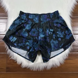 Lululemon Size 4 Tall Floral Shift Blue Multi Black Print 4&quot; Hotty Hot II Shorts