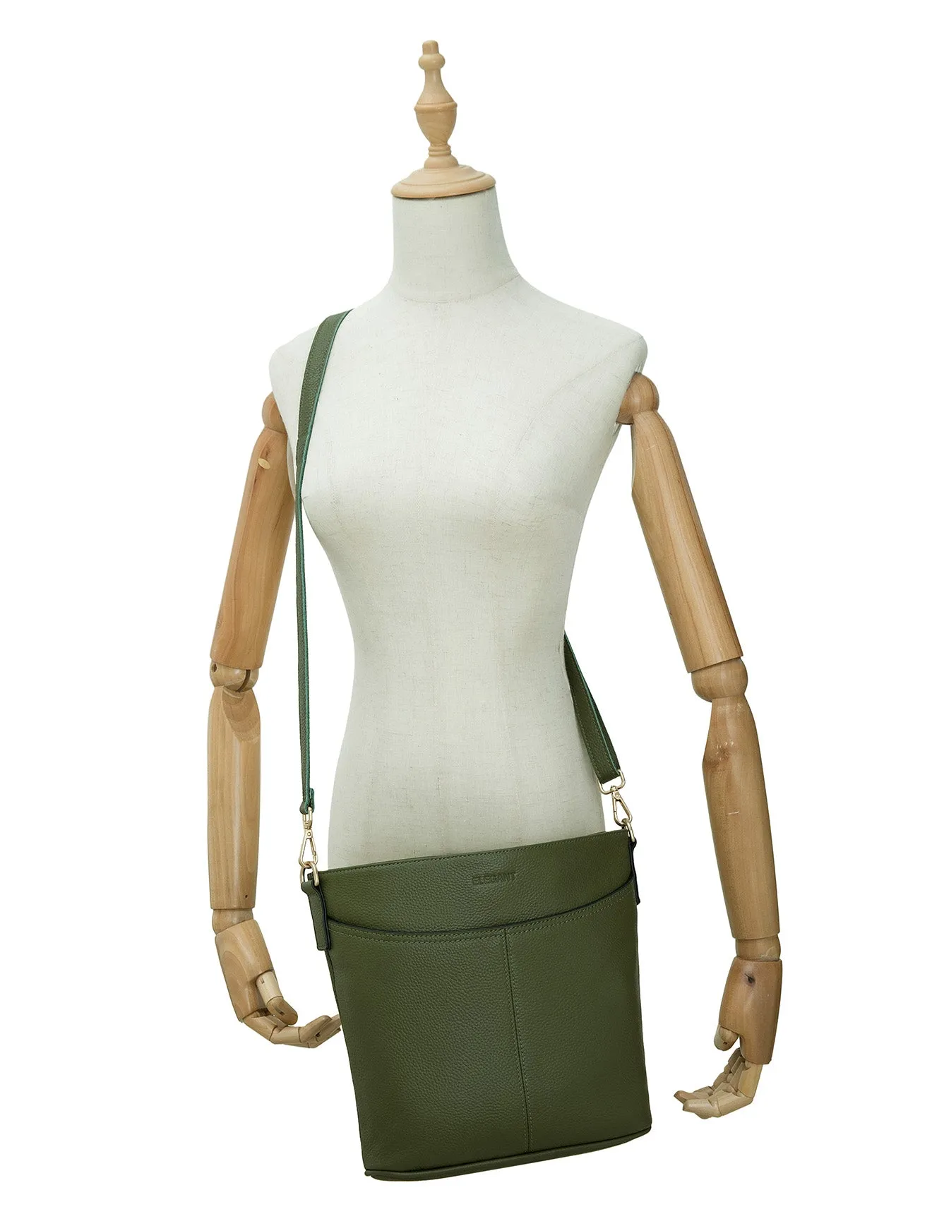 MACKENZIE LEATHER BUCKET BAG- E1-0833-OLIVE