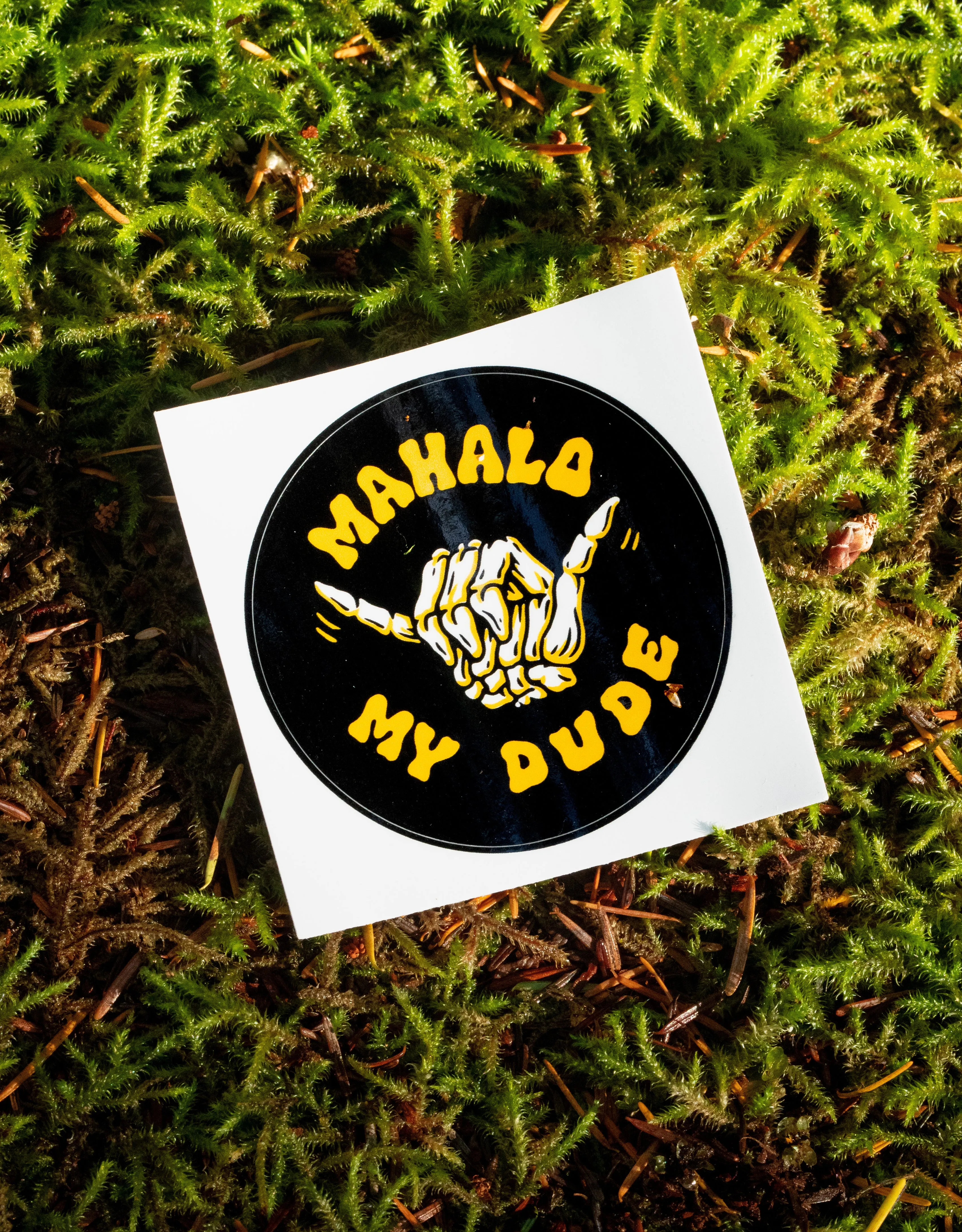 Mahalo My Dude Skeleton Shaka Circle Sticker