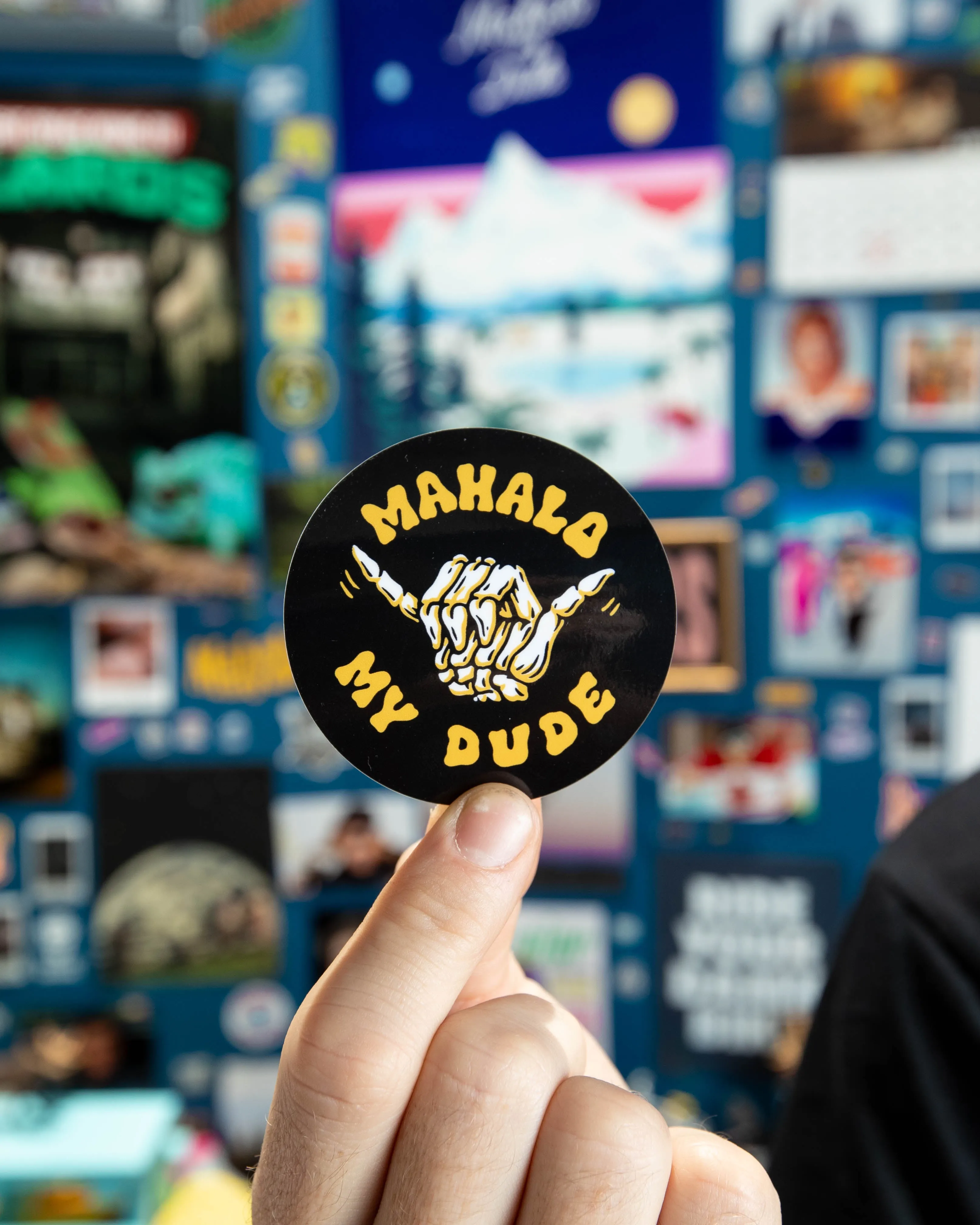 Mahalo My Dude Skeleton Shaka Circle Sticker