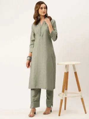 Mandarin Collar Chanderi Silk Fabric All Over Chikankari Embroidery With Sequin Work Grey Kurta Set For Women - ZOLA