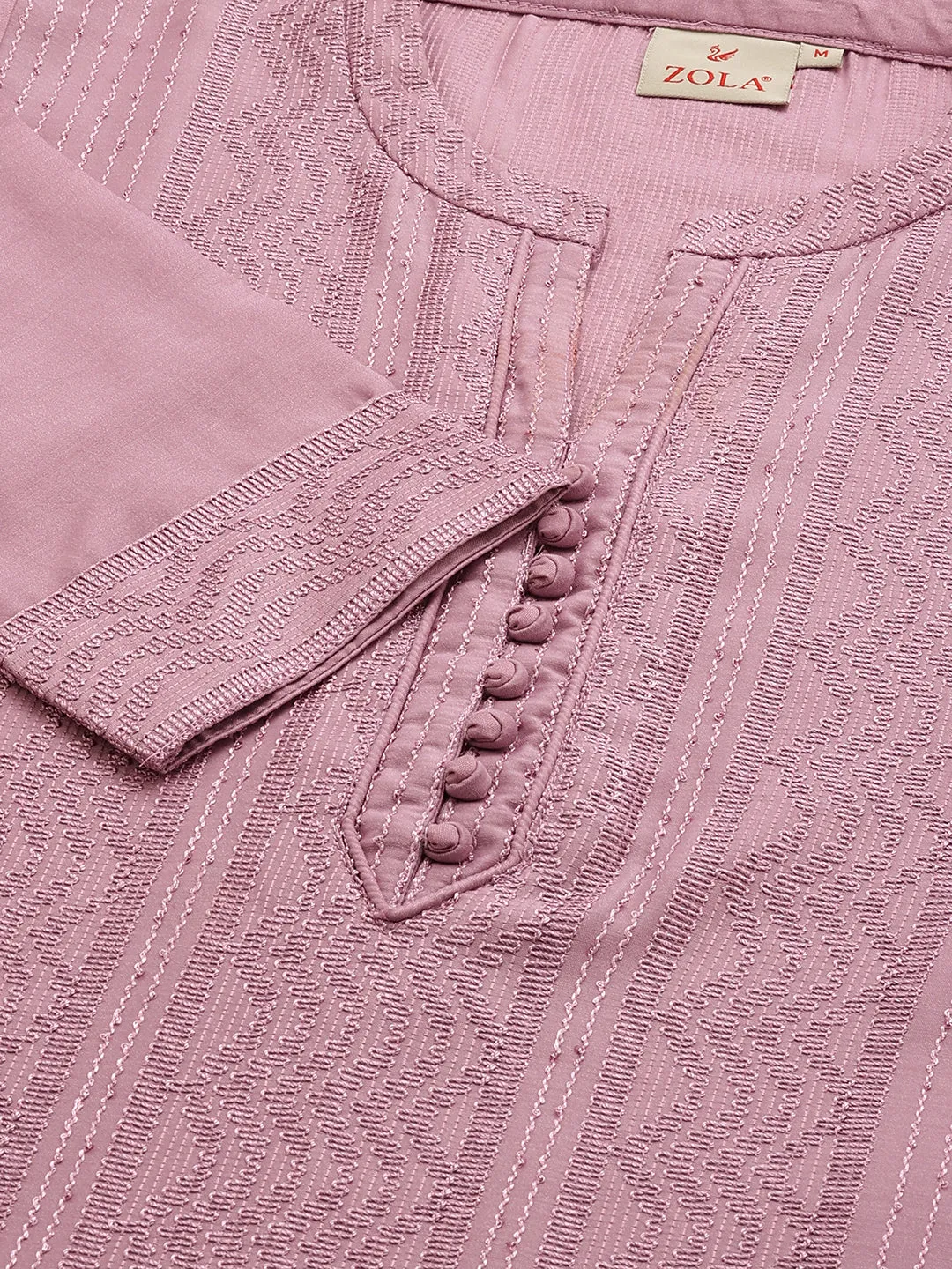 Mandarin Collar Chanderi Silk Fabric All Over Chikankari Embroidery With Sequin Work Mauve Kurta Set For Women - ZOLA
