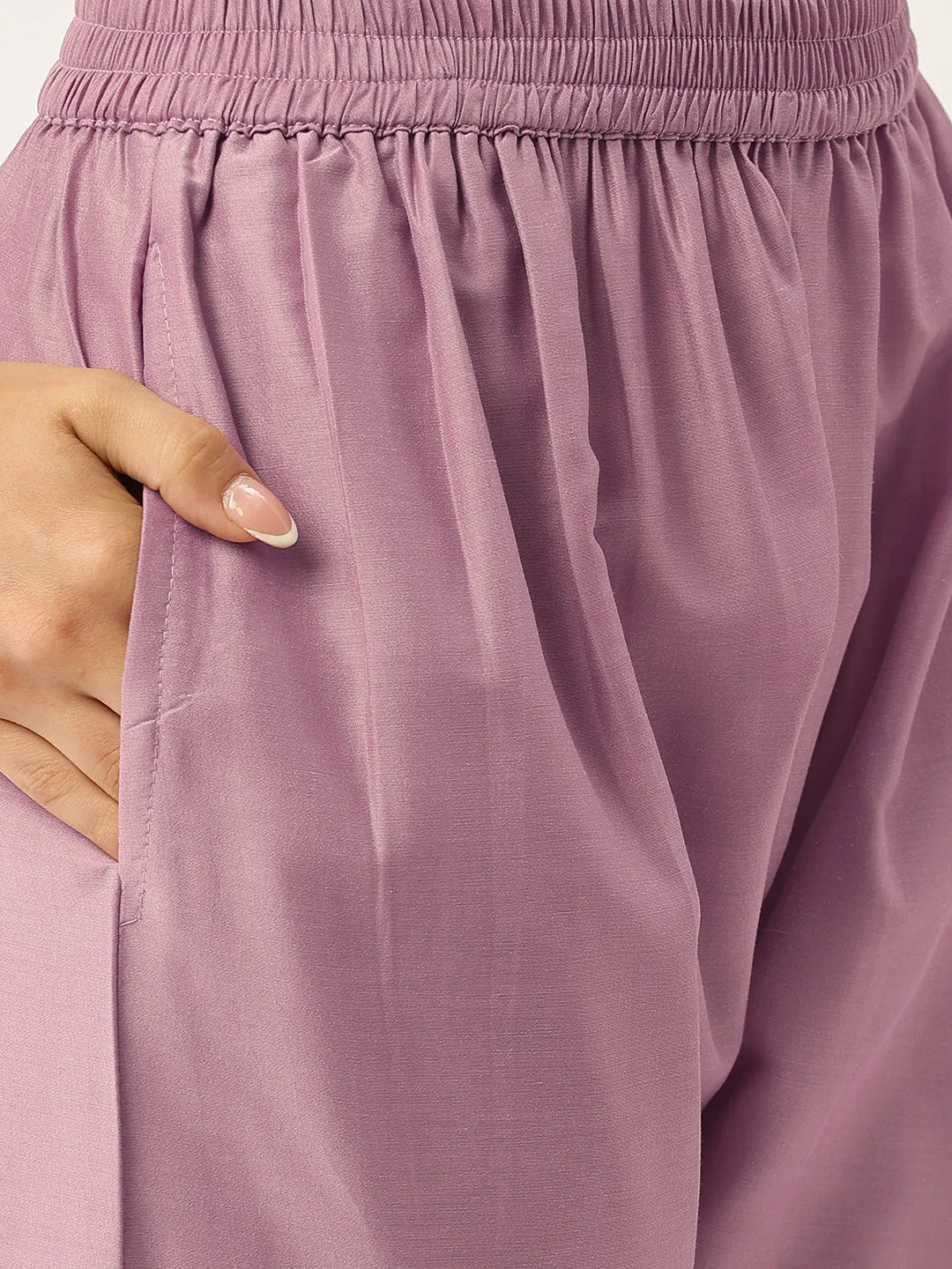 Mandarin Collar Chanderi Silk Fabric All Over Chikankari Embroidery With Sequin Work Mauve Kurta Set For Women - ZOLA