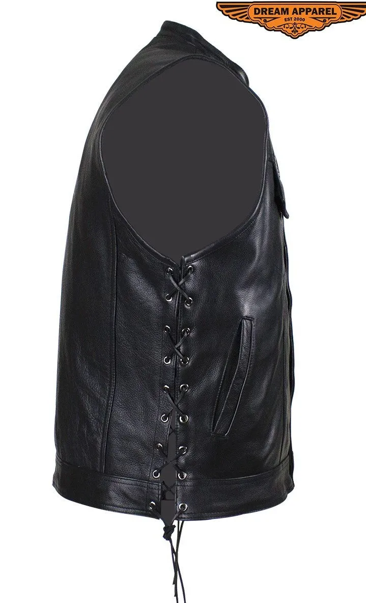 Men's Riding son of anarcy leather vest with side laces big sizes upto 7xl