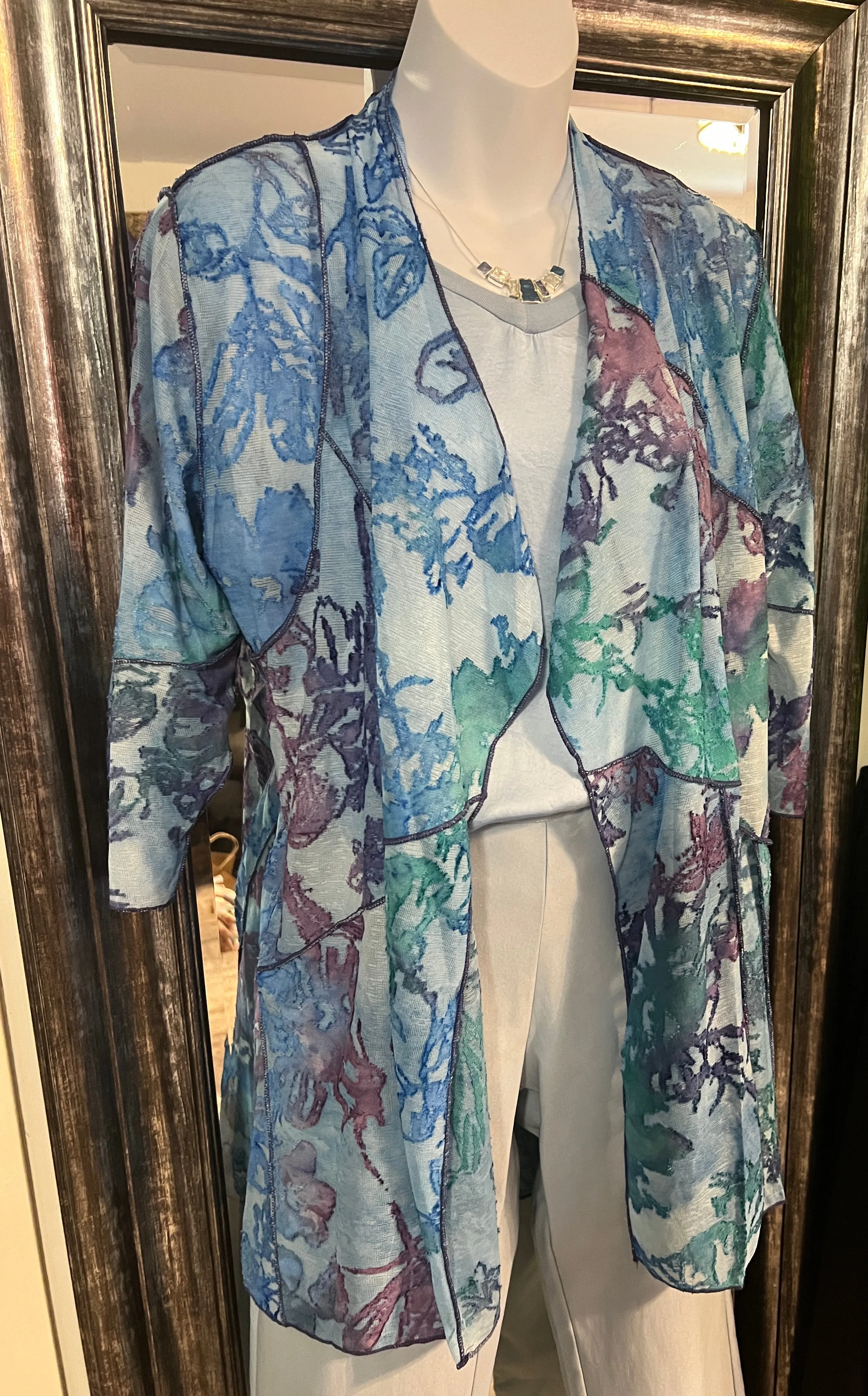 Mesh Cardigan in multi colours Blues, Purples and greens