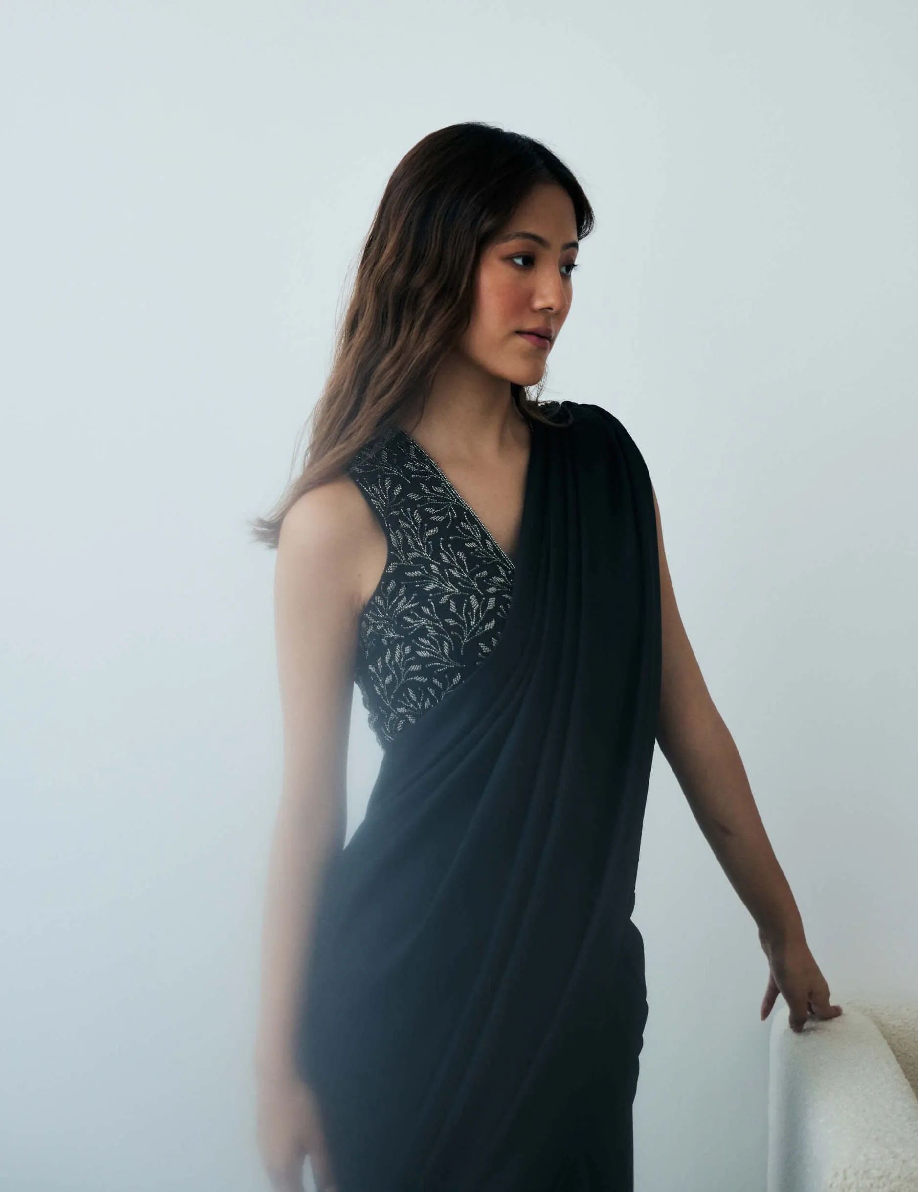 Midnight black knot drape sari and blouse