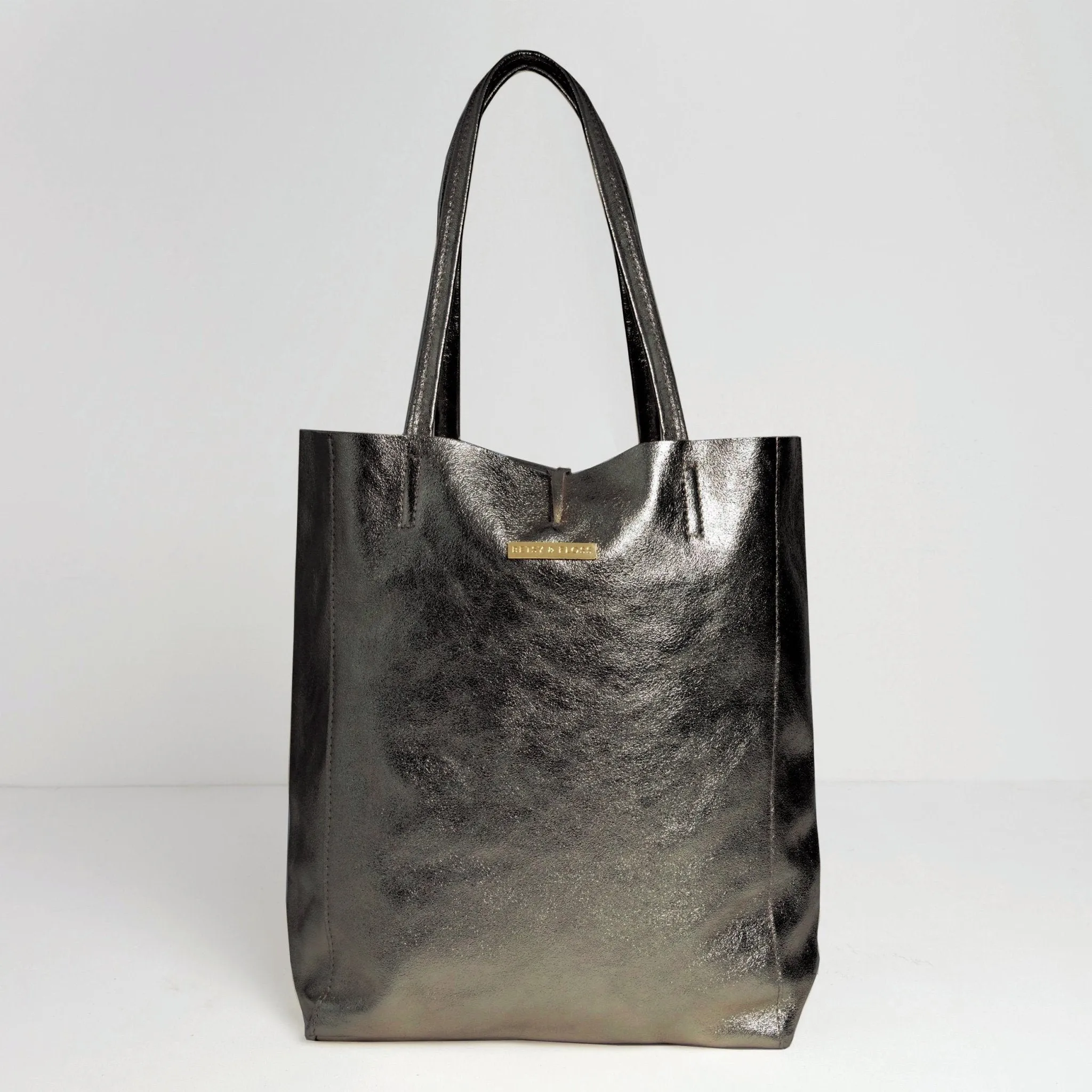 Milan - Soft Leather Tote Bag in Gunmetal
