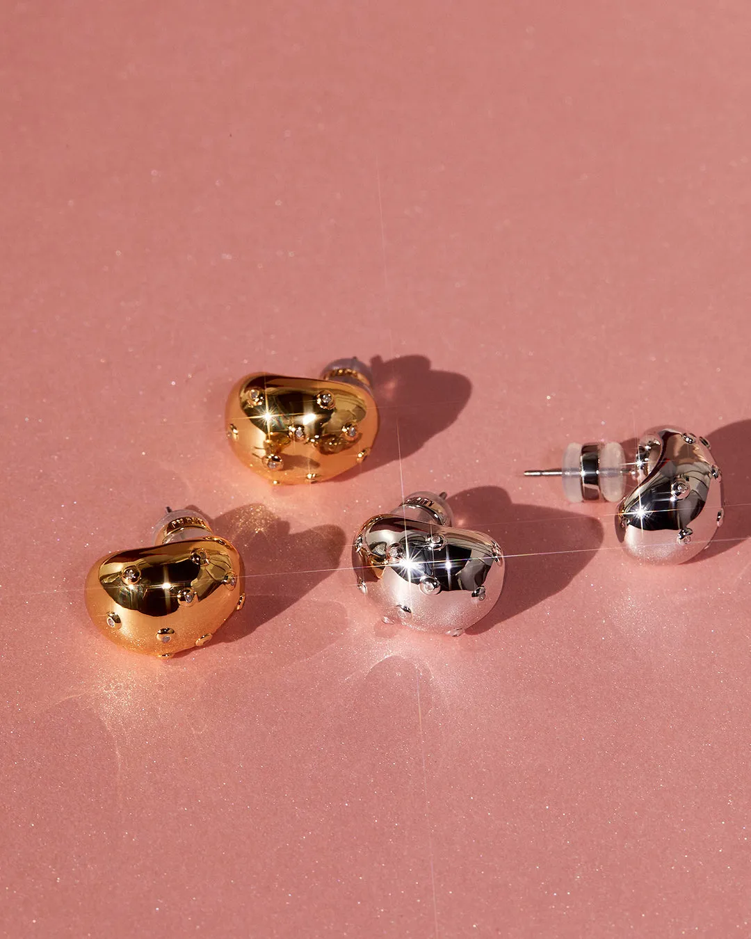 Mini Pave Molten Studs | Silver