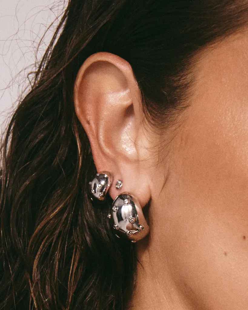 Mini Pave Molten Studs | Silver