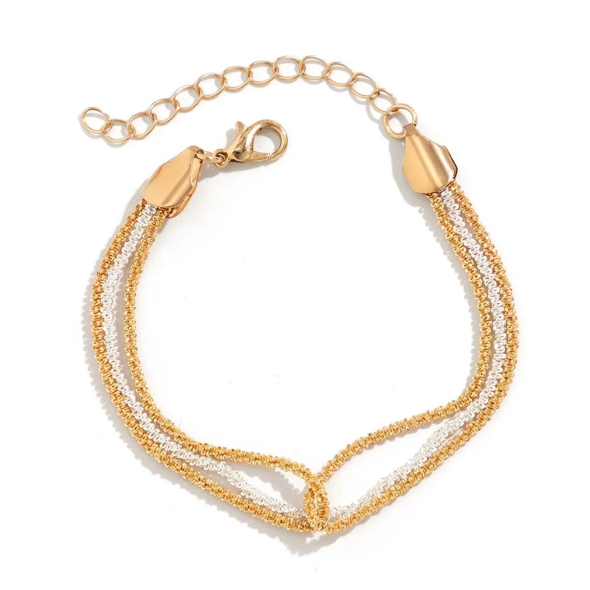 Minimalist Three Layered Two Tone Twisted Chain Bracelet