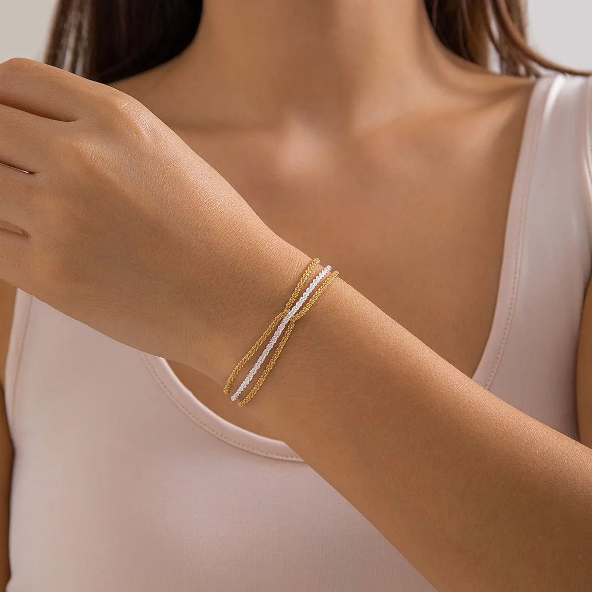 Minimalist Three Layered Two Tone Twisted Chain Bracelet