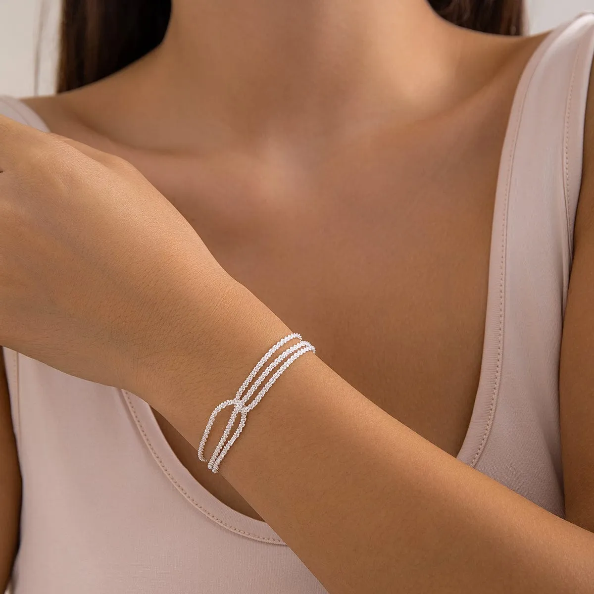 Minimalist Three Layered Two Tone Twisted Chain Bracelet
