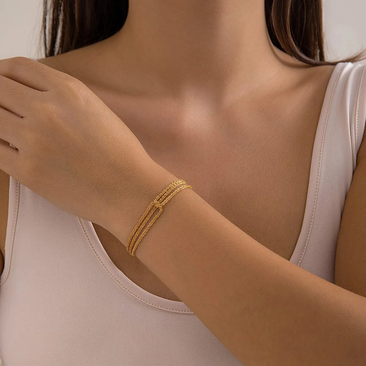 Minimalist Three Layered Two Tone Twisted Chain Bracelet