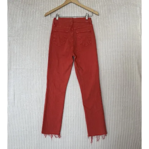 MOTHERS Jeans The Swooner Rascal Ankle Fray Flame Scarlet Red Size 25x26