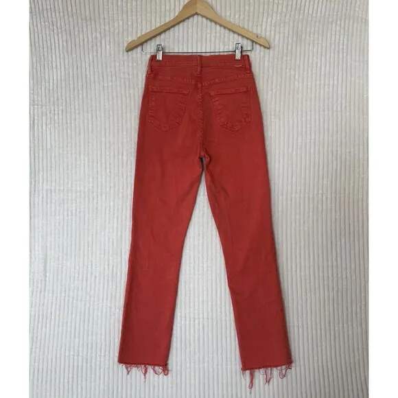 MOTHERS Jeans The Swooner Rascal Ankle Fray Flame Scarlet Red Size 25x26