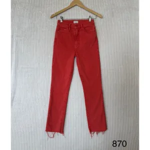 MOTHERS Jeans The Swooner Rascal Ankle Fray Flame Scarlet Red Size 25x26