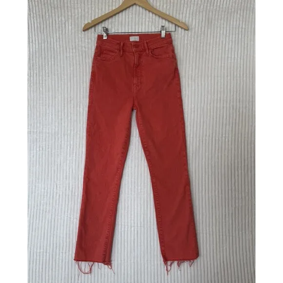 MOTHERS Jeans The Swooner Rascal Ankle Fray Flame Scarlet Red Size 25x26