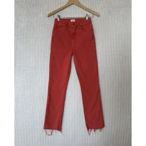 MOTHERS Jeans The Swooner Rascal Ankle Fray Flame Scarlet Red Size 25x26