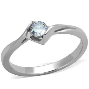 MT 2402 - High polished (no plating) Stainless Steel Ring Crystal Minimalist - April Birthstone