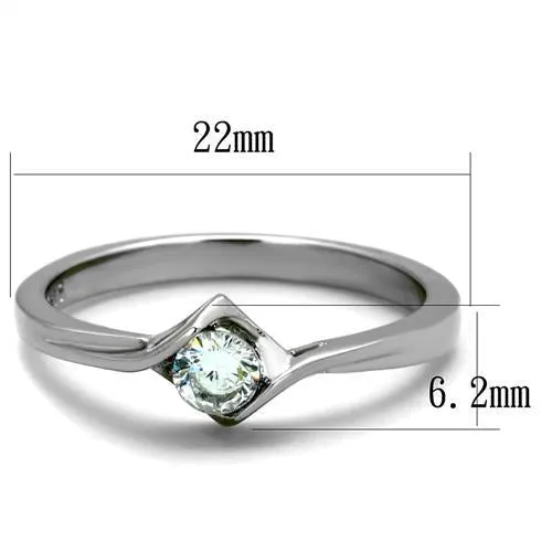 MT 2402 - High polished (no plating) Stainless Steel Ring Crystal Minimalist - April Birthstone