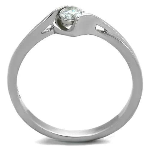 MT 2402 - High polished (no plating) Stainless Steel Ring Crystal Minimalist - April Birthstone
