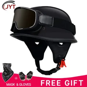 NEW DOT Approved Half Face Motorcycle Helmet with Goggles Skull Mask Gloves for Street Cruiser Moped Motocross Jet Style Adult Men, Black, Sz L, Includes Goggles & Skull Face Mask, Unisex