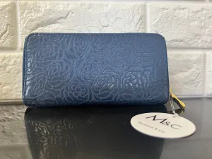 New Marciano & Co. Zippered Wallet with 16 card compartment, zippered interior pocket and fits smartphones including Plus sized ones zipped inside! NAVY