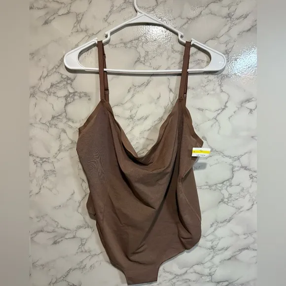 NEW SKIMS 3X Sheer Mesh Sculpt Thong Brown Bodysuit