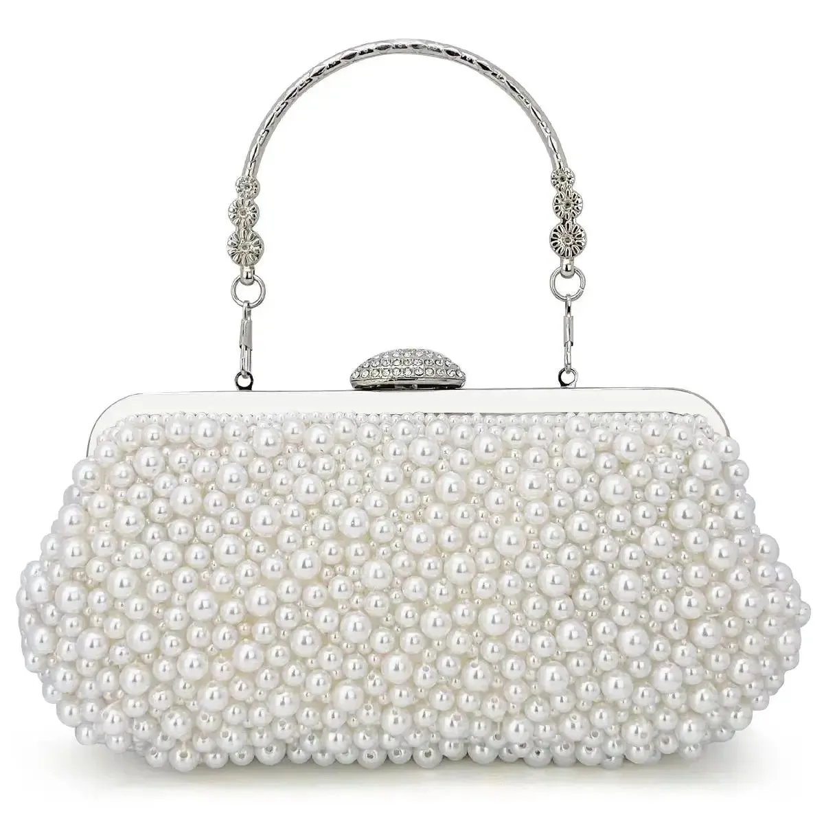 New Vintage Chain Metal Handle Pearl Weave Bag Pearl Clutch Evening Bag For Women