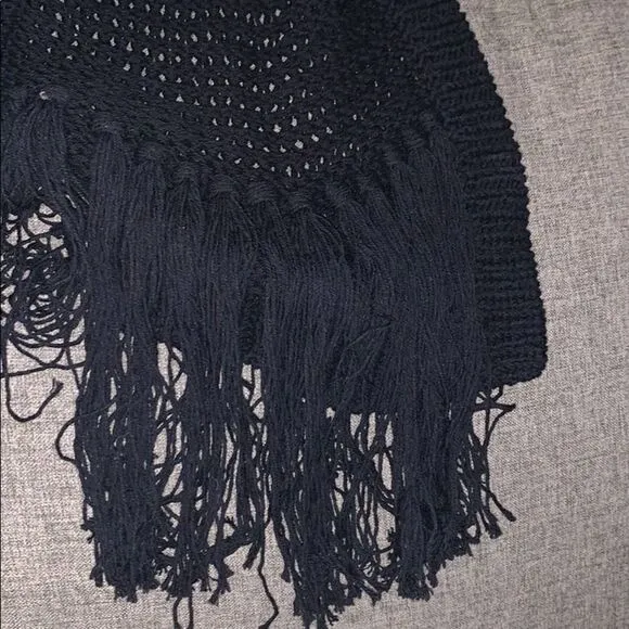 NWT DKNY Black Fringe Loose Knit Cardigan Sleeveless Sweater Sz M