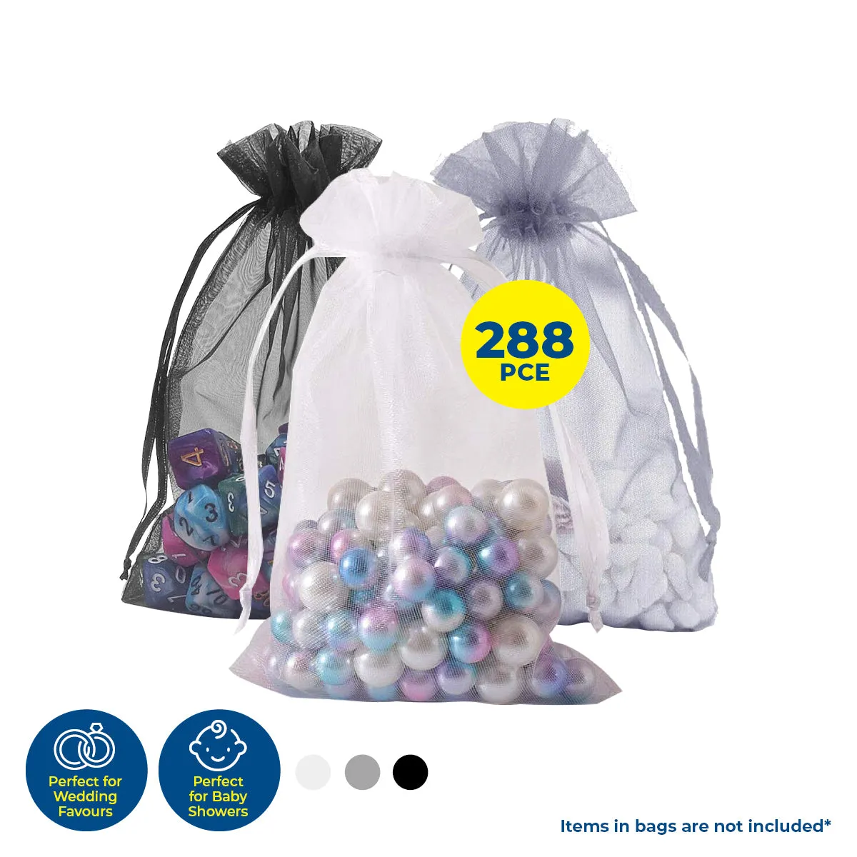 Party Central 288PCE Organza Bags Assorted Colours Multipurpose 15 x 9.5cm