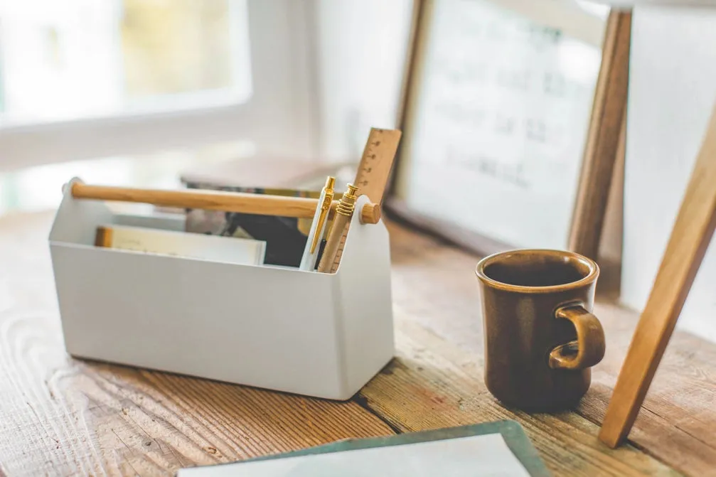 Pen   Desk Organizer Caddy - Steel   Wood