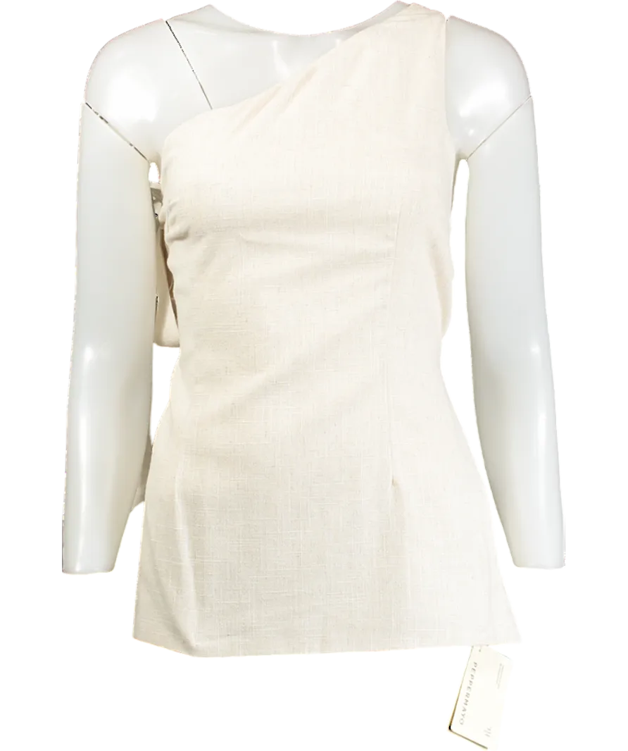 Peppermayo Beige Olsen Linen One Shoulder Top UK 14