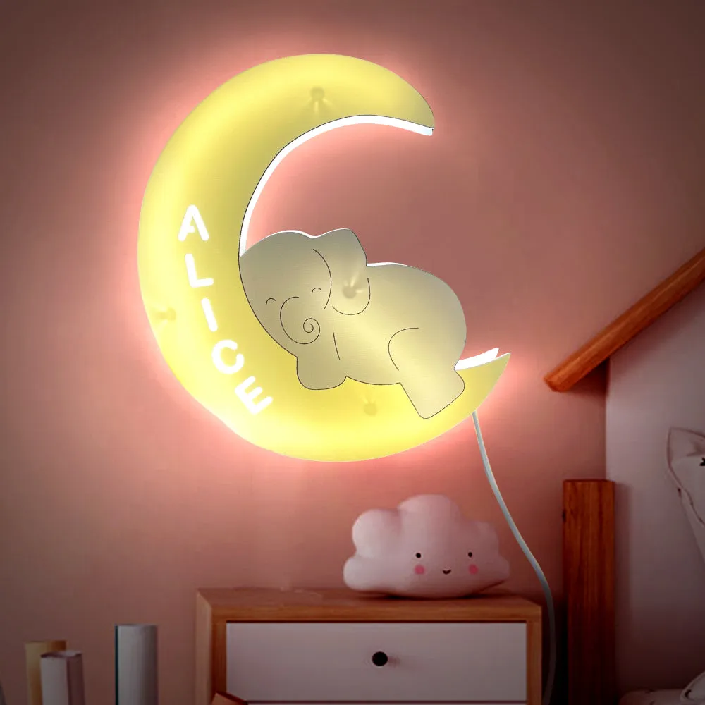 Personalized Name Baby Elephant Wall Light